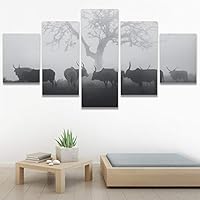 SIGNWIN 5 Panel Canvas Wall Art Animals Black and White Dramatic Duotone Modern Artwork for Home Decorations Ready to Hang - 60