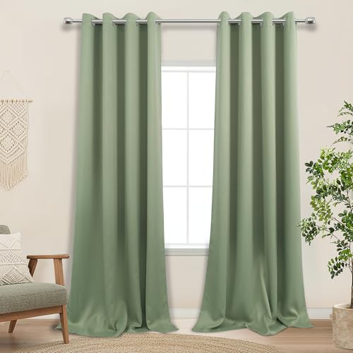 Image of Large Window Curtains for Living Room 2 Panels Grommet Thermal Blocking Light Blackout Very Extra Long Tall Curtains for High Ceiling Sliding Glass Door Loft Sunroom,120 Inch Full Length,Sage Green
