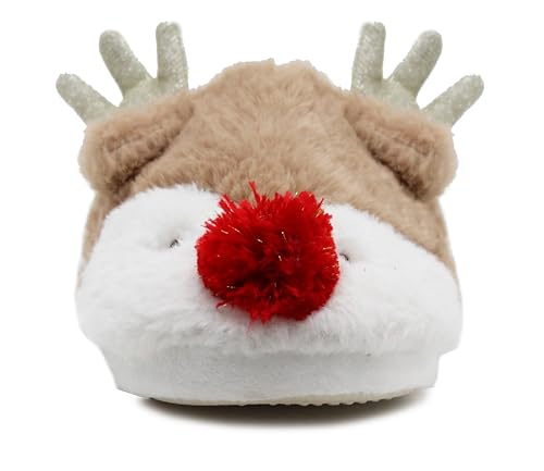 IMTY Womens Reindeer Novelty Slippers Character Plush Festive Fun Christmas Slipper Mules (Beige, UK Footwear Size System, Adult, Women, Numeric, Medium, 5) - Image 5