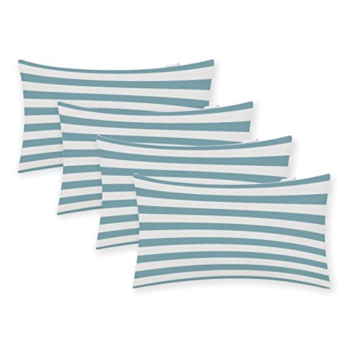 Horizntal Teal and White Striped Line Outdoor Pillows Cover,Lumbar Pillow Covers 14x24,Waterproof Throw Pillow Covers Set of 2 for Outoodrs Patio Garden Couch Balcony
