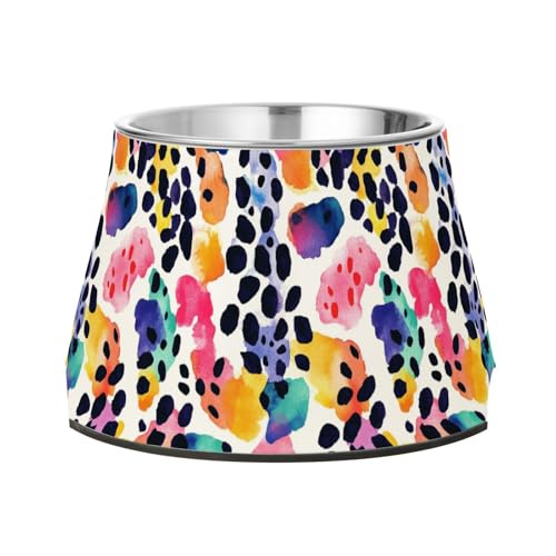 Ciotole colorate retrò leopardate stampate per cani ciotole antiscivolo in acciaio inox rialzate per gatti che nutrono lentamente i gatti