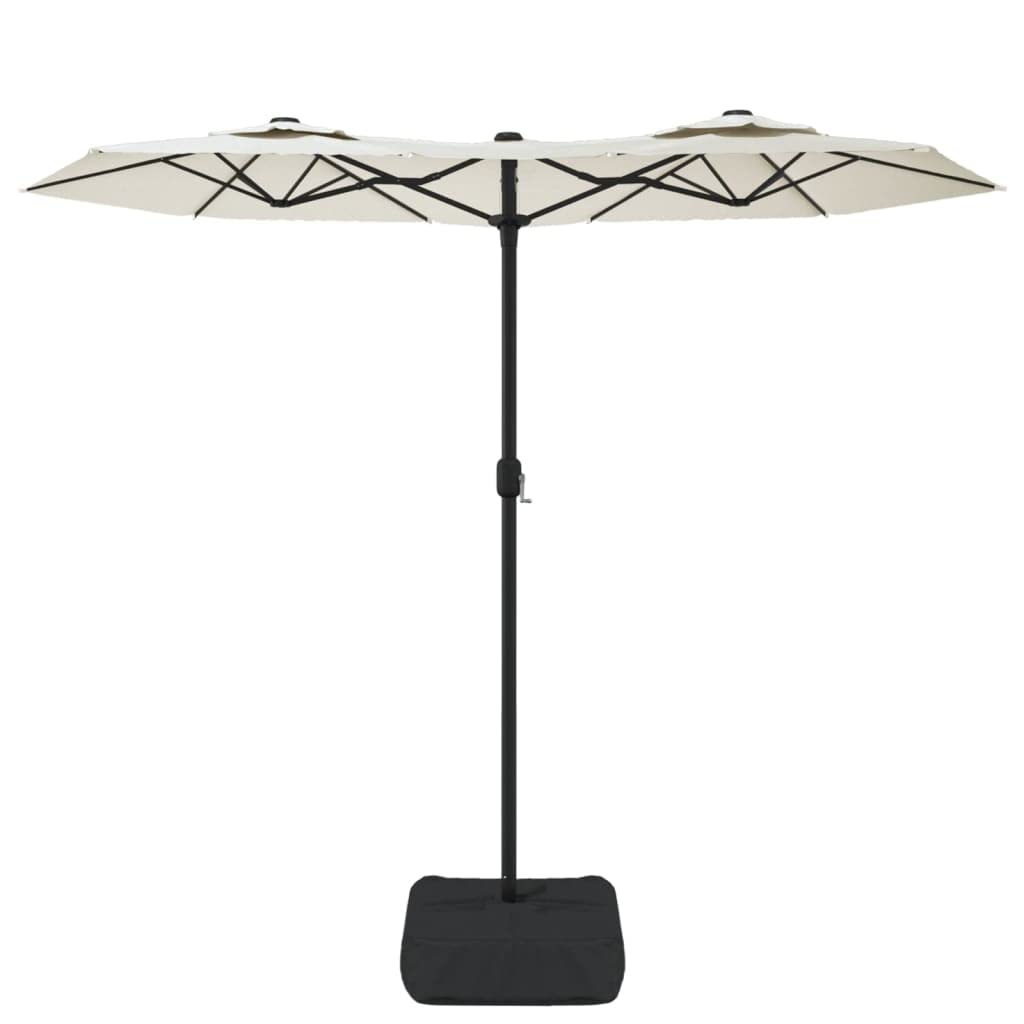 Sombrilla doble con iluminación led, blanco arena, 316 x 145 cm, resistente a los rayos UV, para jardín, terraza y zona de piscina