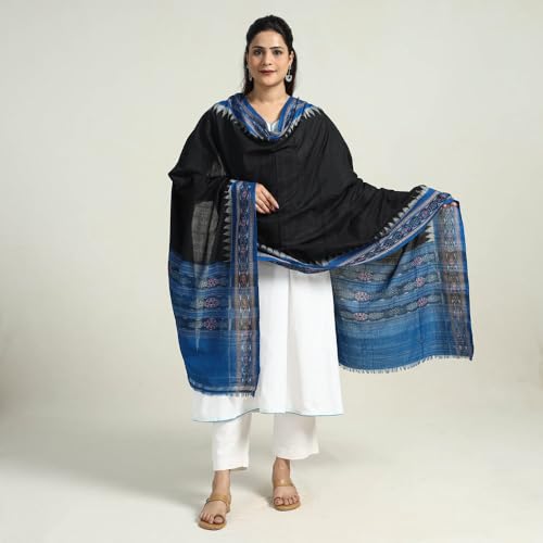 Image of Cotton Dupatta with weaving and Ikat woven border from the Weavers Stole for Girls & Women