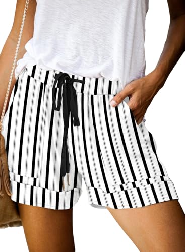 Short d'été en coton pour femme avec cordon de serrage et taille élastique confortable