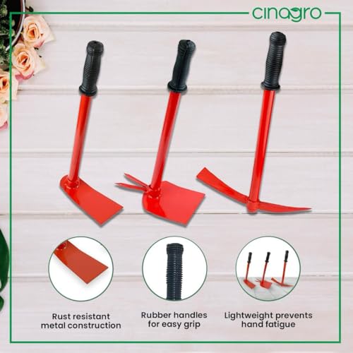 Image of Cinagro Garden Tool Kit 3 Pieces - Garden Hoe, Garden Tiller & Garden Hand Hoe with 2 Prongs, Terrace Gardening Accessories, Gardening Tools Kit for Home Gardening, Farming Tools