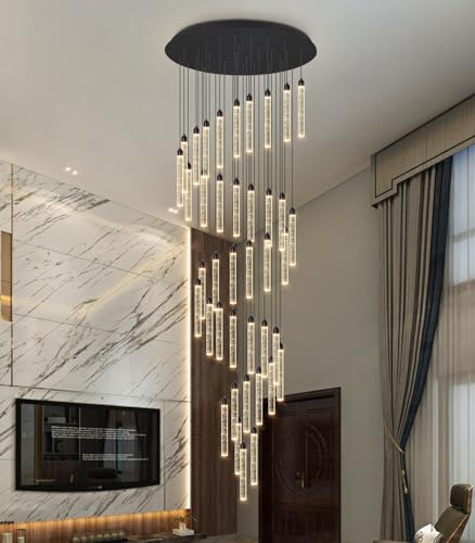 Image of 40-Lights High Ceiling Chandelier Modern LED Crystal Chandelier for Foyer Dimmable Spiral Crystal Chandeliers for Entryway Staircase Hallway Living Room Hanging Light Fixture