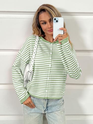 Image of Saodimallsu Womens Striped Cardigan Casual Long Sleeve Open Front Button Down Loose Knit Lightweight Fall Sweaters