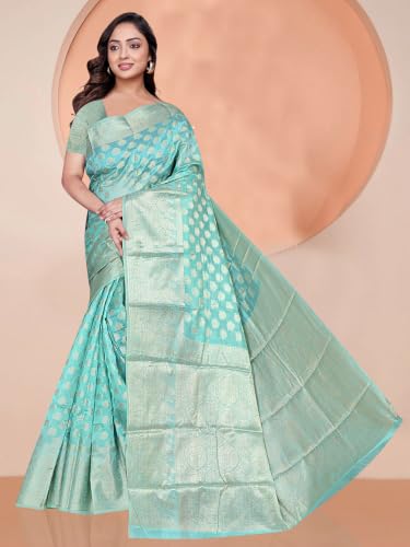 Image of Organza Silk Saree Wedding For Women Banarasi Sadi Original Kanchipuram Pure Rich Pallu Sari With Blouse Piece