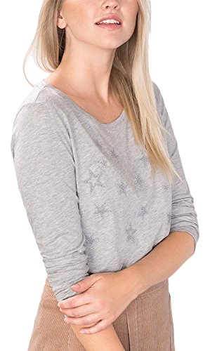 edc by ESPRIT 096CC1K050, T-Shirt À Manches Longues Femme, Gris (LIGHT GREY 5), 36 (Taille fabricant: Small)