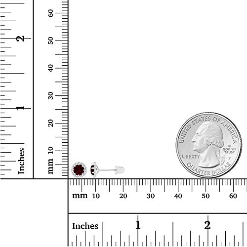 Solid 14K White Gold 4Mm Round Natural Red Garnet January Birthstone Textured Halo Screwback Earrings For Women And Girls #TOP3