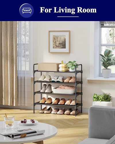 Image of Kitsure Shoe Rack for Closet, Shoe Organizer for Front Door Entrance, Stackable Shoe Shelf, Detachable Closet Organizers and Storage, 26.6 inch Wide - 4 Tiers, Black | Closet, Front Door Entrance, Entryway, Stackable & Detachable Shelf, Closet Organizers and Storage