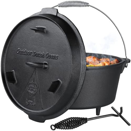 LIFERUN Dutch Oven Pot with Lid, 13.2 Quart Cast Iron Dutch oven, with Lid Lifter Handle & stand and Dual Function Lid Griddle for Home Cooking BBQ Baking