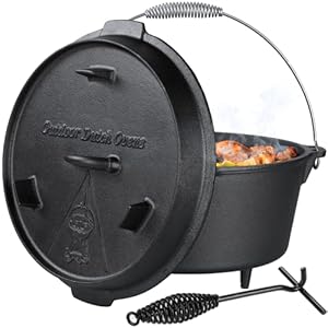 LIFERUN Dutch Oven Pot with Lid, 13.2 Quart Cast Iron Dutch oven, with Lid Lifter Handle & Stand and Dual Function Lid Griddle for Home Cooking BBQ Baking