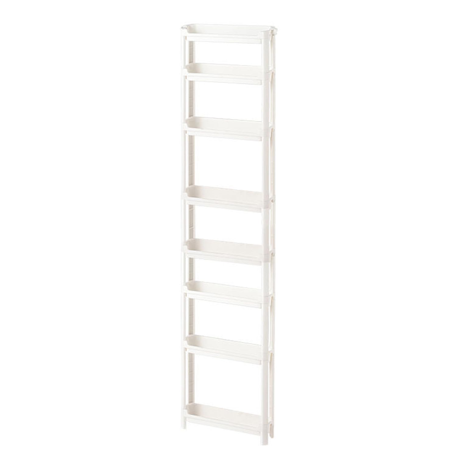 SANON 8- Tier Slim Storage Shelf, Plastic Space Savers Room Storage Cabinet Ultra Behind Door Narrow Shelf Unit Tower Holder Rack for Kitchen Bathroom Laundry Living Room Bedroom Hallway, White
