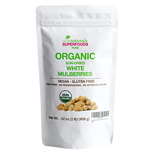 White Mulberries Dried Organic Bulk 2 Lbs Bag– 100% USDA Organic ...