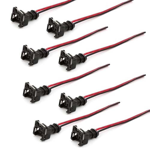 Downhill 8 PCS Automobile Fuel Injector Connector, Fuel Injector Wiring Harness, Waterproof Shell Copper Core Plug with Extended Tail Wiring Harness, Universal for Most Cars (Black)