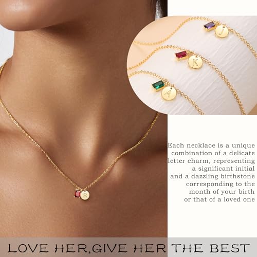 Initial Birthstone Necklace for Women, Dainty Gold Necklace for Women with Initial Birthday Gifts for Her Teen Trendy Stuff Letter A-Z Pendant Mothers Day Necklaces Gifts for Mom Daughter Sister Christmas Jewelry