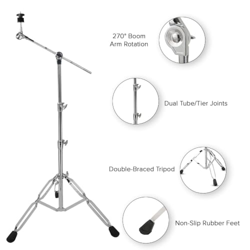 Image of Kadence CYJ01 Jamming Series 2.8kg Cymbal Stand | Adjustable Boom Arm & Gear Tilter | Double-Braced Tripod | Gig-Ready Design | Chrome Finish