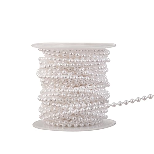 YoungJewl 3mm Millet Beads Crafts Faux Pearl Beads Garland Pearl Bead Roll Strand of Pearls to Decorate Floral Centerpieces Wedding Party Favor Christmas Tree(33 Feet White)