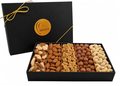 Persis Luxury Raw & Unsalted Nuts Gift Box | Almonds Cashews Walnuts Hazelnuts & Brazil Nuts | BRCGS Certified Vegan Hamper for Men & Women | Gluten Free High Protein Snack