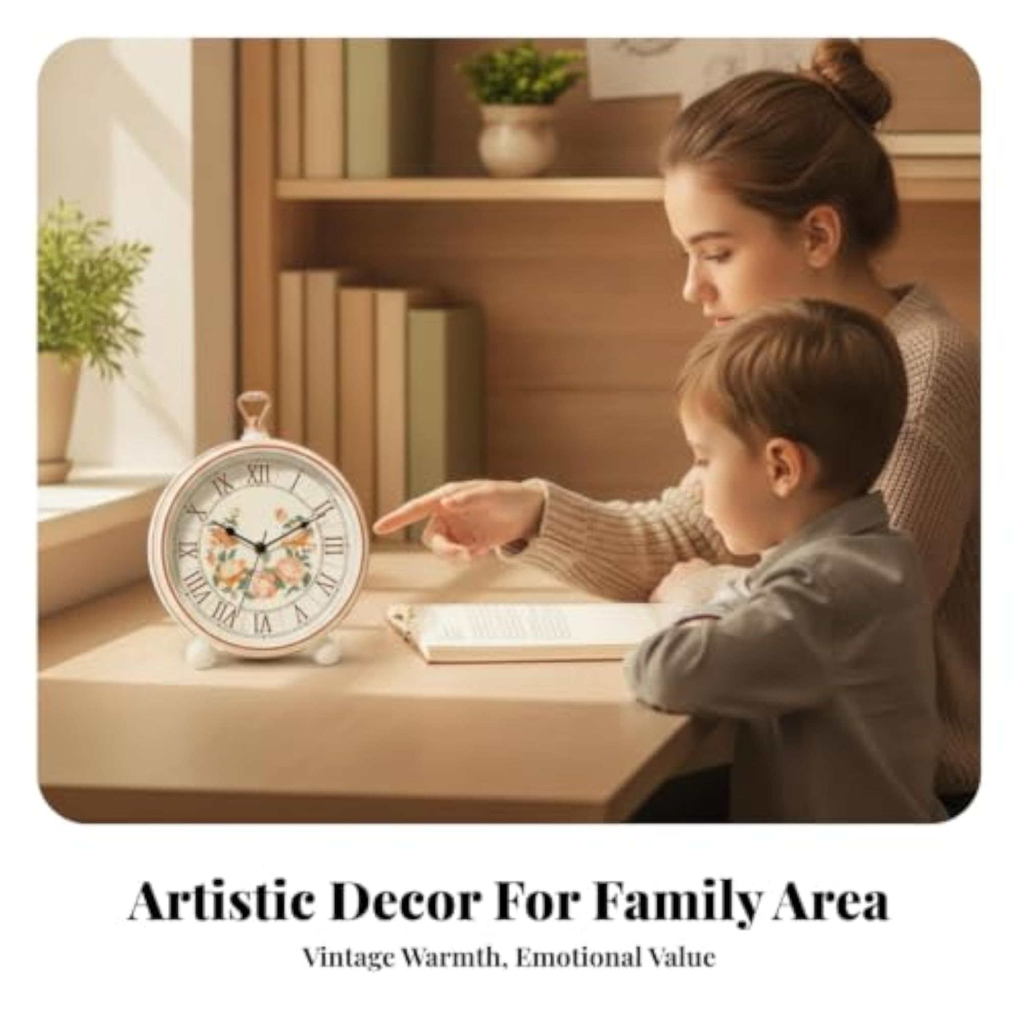 Copper-Toned Vintage Analog Clock with Black Gold Castle Design