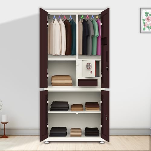 Image of Triveni almirah GOMTI-4 Model |10-Year Guarantee on Paint & Lock |Spacious 4-Door Steel Wardrobe with Top & Bottom Storage Sections| Powder Coated Finish|Tijori Locker | Bangle Drawer| 8 Pin Hangers