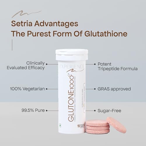 Image of Glutone 1000 Setria L-Glutathione Tablets for Radiant & Clear Skin | 600mg Premium L-Glutathione & Vitamin C | Skin glow Brightening Supplement | 15 Effervescent Tablets | Orange Flavor (Pack of 6)