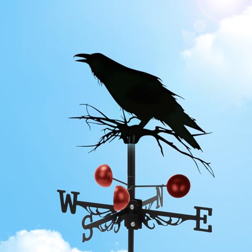 Segnavento in Metallo a Forma di Gallo, Banderuola Segnavento Decorativa, Strumento di Misurazione del Vento, Banderuola per Cortile, Fienile, Capannone, Ornamento per Tetti e Giardini (Corvo)