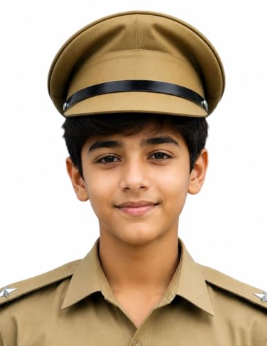 Image of BookMyCostume Police Inspector Commissioner Khakhi Cap for Boys and Men 6-14 Years Brown
