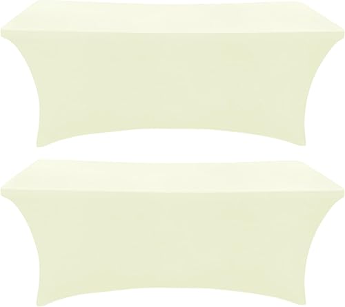 SEPARO Paquete de 2 manteles rectangulares de elastano de 6 pies, color marfil, manteles de tela elástica de 6 pies sin arrugas para fiestas, ferias