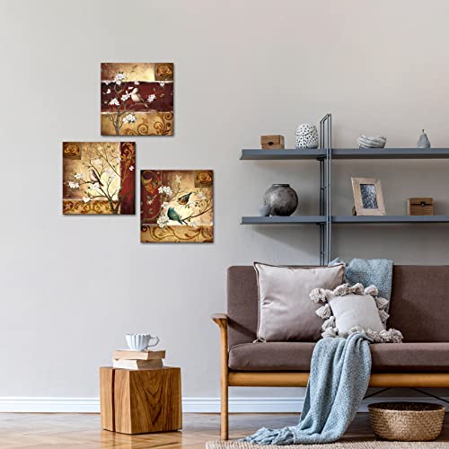 Sechars Birds Painting On Canvas Vintage Birds On Flowers Tree Branch Pictures Canvas Print Brown Red Vintage Artwork For Home Bedroom Bathroom Decoration Ready To Hang (Small) #TOP4