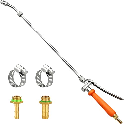 All Metal Replacement Sprayer Wand, 1/4" & 3/8" Brass Barb Sprayer Wand with Stainless Steel Shut off Valve & 2 Hose Clamps (29 Inches)