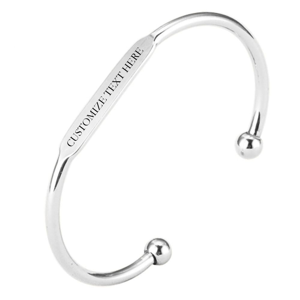 AKAIUUYBD Customized name double-ended ball bead open bracelet Personalized jewelry custom ID name bracelet Stainless steel simple curved brand