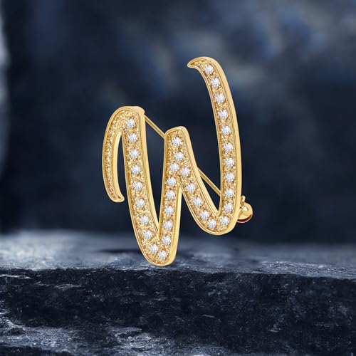Image of Cicy Bell A-Z Initial 26 Letter Brooch Pins 18k Gold Plated Cubic Zirconia Breastpin Name Personalized Gifts for Women Men