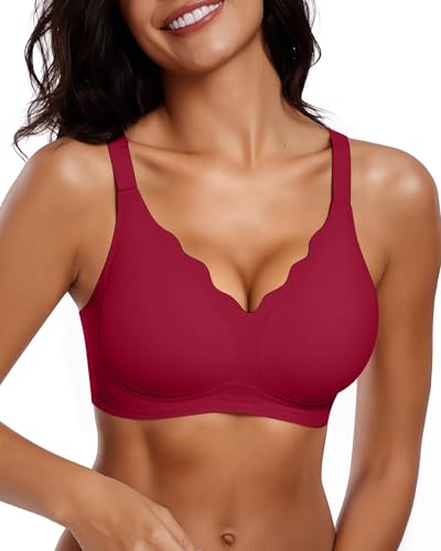 Vertvie Seamless Jelly Bra No Underwire Supportive Bralette, Red, M