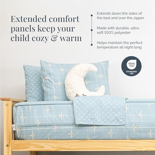 Image of Beddy's Airplane Theme Zipper Bedding - Durable Zip-On Sheets & Comforter for Kids - Bed in a Bag - Easy to Make & Wash - Includes Pillowcases & Shams - Blue Airplane - Full