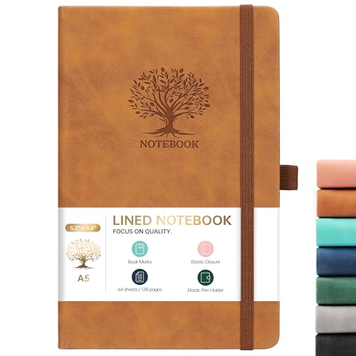 Lined-Journal-Notebook--Faux-Leather-Classic-Ruled-NotebookJournal-with-Pocket-Premium-Thick-Paper-64-Sheets128-Pages-Hard-Cover-Lined-535-x-846-Brown