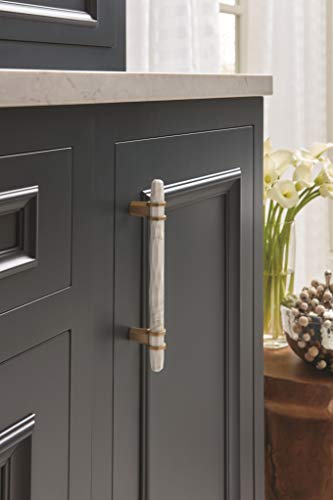 Image of Amerock | Cabinet Pull | Marble White /Golden Champagne | 5-1 /16 inch (128 mm) Center to Center | Carrione | 1 Pack | Drawer Pull | Drawer Handle | Cabinet Hardware | Zinc | 5-1 /16 inch (128mm) Center-to-Center Mounting Distance and 7-1 /2 inches Overall Length, Durable Zinc Cabinet Hardware