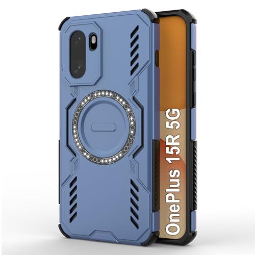 Image of amazon basics Back Case Cover for OnePlus 15R 5G | Magnetic Case with Built-in Metal Ring | Supports MagSafe Charger, Wallet & Car Mount | Shockproof Hybrid PC + TPU | Blue