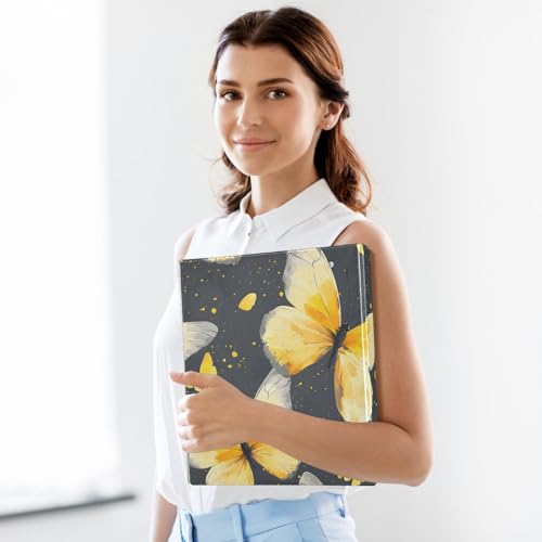Image of 3 Ring Binder Butterfly Yellow Butterflies 1.5 inch Binders Three Ring Binders with Clipboard Fit 8.5'' x 11'' Paper 3 Interior PVC Clear Pockets for Office Supplies