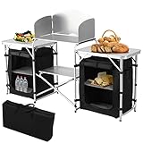 Outdoor Camping Küche, 174 x 46 x 110 cm aus MDF und Aluminium, Reiseküche, Aufbewahrungsbox und Tragetasche mit Windschutz, pflegeleicht und leicht (174 x 46 x 110 cm)