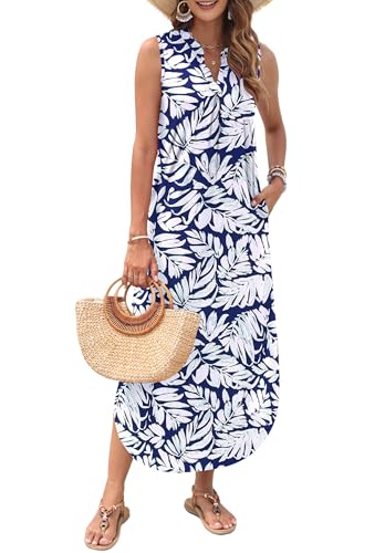 Image of AUSELILY Womens Summer Casual Maxi Dresses 2026 Sleeveless Long Beach Dresses V Neck Loose Sundresses with Side Split Pockets