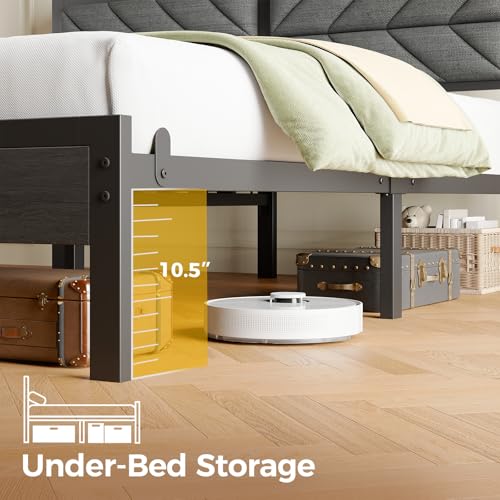 Seventable Full Size Bed Frame with Charging Station & LED Lights, Upholstered Headboard with Storage Shelves, Metal Platform with Under Bed Storage, No Box Spring Needed, Easy Assembly, Dark Grey by Seventable - Image 6