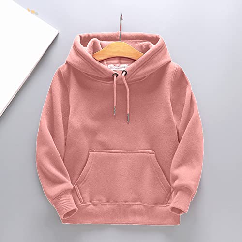 Kids Hooded Pullover Shirt Boys Girls Solid Long Sleeve Thickened Sweatshirt Warm Loose Sweaters with (Pink, 3-4 Years)2