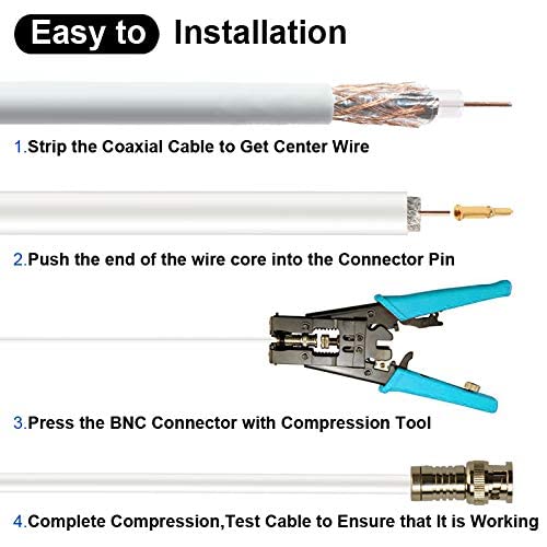 BNC Compression Connector,RG59 Crimper Video Plug Extension Coaxial Siamese Cable Connectors Coax Crimper Adapter 20PCS 75 Ohm Coupler with Copper Pin for CCTV Home Security Camera Antena System