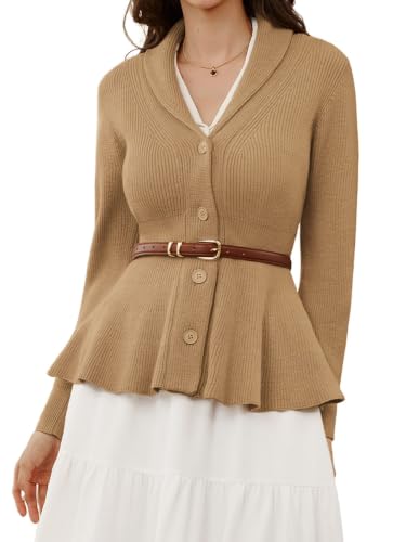 Image of Belle Poque Women Vintage Cardigan Sweater Shawl Lapel Button Down Sweater Outwear Coat
