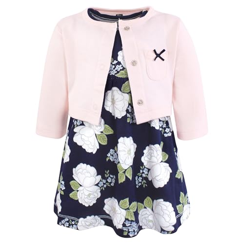 Image of Hudson Baby Infant and Toddler Girls Cotton Dress and Cardigan Set
