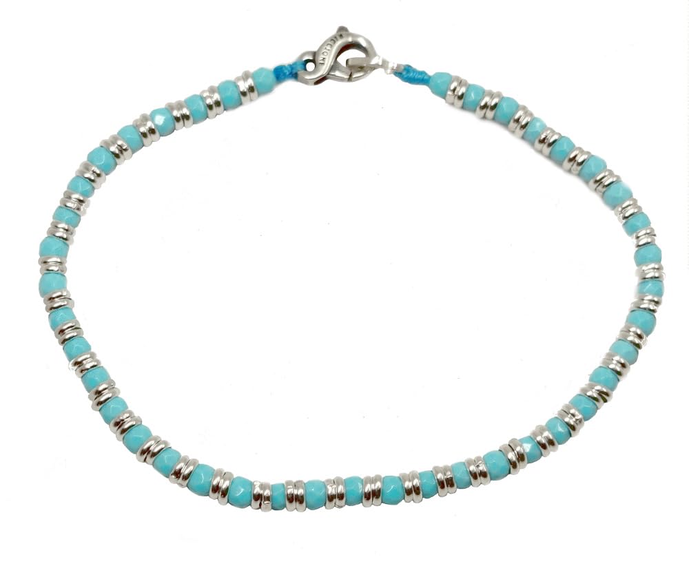 VLNET | Bracciale Spadarella con Anellini in Argento 925 diametro 3 mm e Pietra Naturale Turchese | Unisex Lunghezza 19 cm | Fatto a Mano in Italia