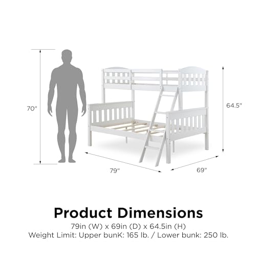 DHP Airlie Twin over Full Bunk Bed, White, Wood Construction, Converts to Twin/Full, 4-Step Ladder, Guard Rails
