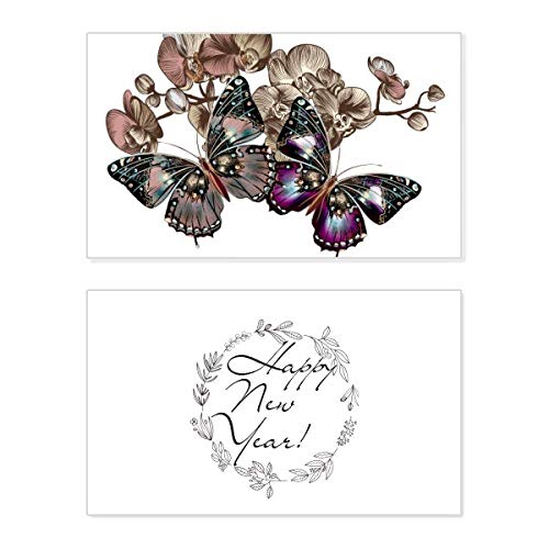 Tarjeta de Año Nuevo original con motivos de mariposas y flores